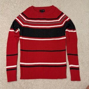 Red and Black Striped Juniors Sweater